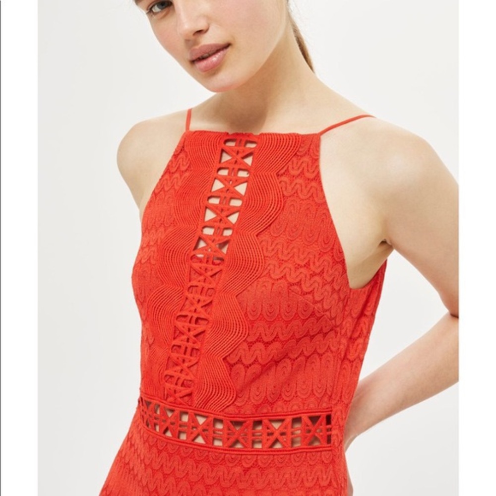 TOPSHOP CROTCHET LACE TRIM MINI DRESS